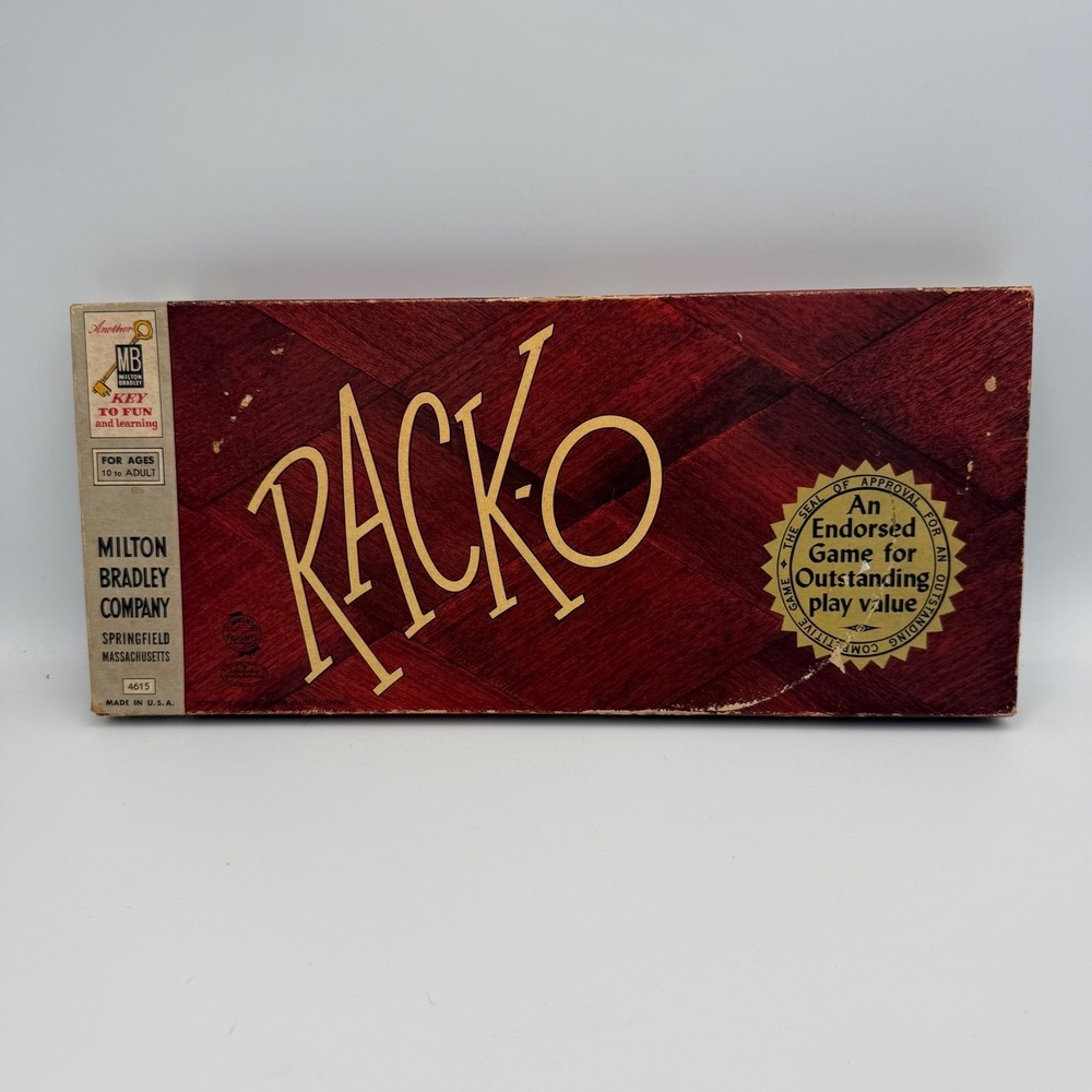 Vintage 1954 Rack-O Card Game Milton Bradley 4615 Retro Wood Grain Box Complete